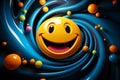 a smiley face surrounded by colorful bubbles on a black background Royalty Free Stock Photo