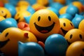 a smiley face is surrounded by many blue and orange balloons Royalty Free Stock Photo