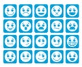 Smiley face vector icons in square flat blue buttons with emotions