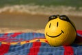 Smiley Faced Volleyball With Swim Goggles Royalty Free Stock Photo