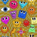 Smiley faces stickers, trippy seamless pattern. Retro trendy check distortion background