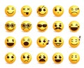Smiley faces vector emoticons set with funny facial expressions