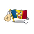 Smiley flag andorra Scroll cartoon character with money bag