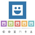 Smiley flat white icons in square backgrounds