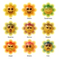 Smiley in flower, expressing the basic human psychological emotions. Vector illustration.