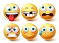 Smiley funny emoji vector set. Smileys emoticon yellow icon collection isolated