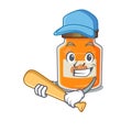 Smiley Funny peach jam a mascot design with baseball