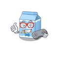 Smiley gamer almond milk cartoon mascot style