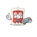 Smiley gamer blood bag cartoon mascot style