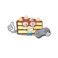 Smiley gamer chocolate slice cake cartoon mascot style