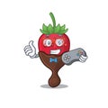 Smiley gamer chocolate strawberry cartoon mascot style