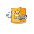 Smiley gamer colby jack cheese cartoon mascot style