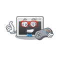 Smiley gamer command window cartoon mascot style