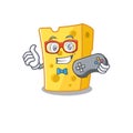 Smiley gamer emmental cheese cartoon mascot style