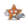 Smiley gamer gingerbread star cartoon mascot style