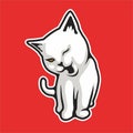 Small Grumpy White Cat Kitten Smile Vector Illustration