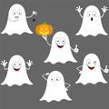 Smiley halloween ghosts icons set.