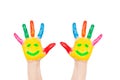 Smiley on hands, friends, joy, fun concept. Royalty Free Stock Photo