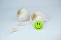 Smiley happy face on fresh organic garlic isolated on white background Royalty Free Stock Photo