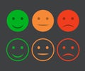 Smiley icon set. Emoticons positive, neutral and negative. Vector isolated red and green mood. Rating smile for customer opinion Royalty Free Stock Photo