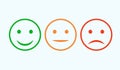 Smiley icon set. Emoticons positive, neutral and negative. Vector isolated red and green mood. Rating smile for customer opinion Royalty Free Stock Photo