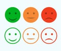 Smiley icon set. Emoticons positive, neutral and negative. Vector isolated red and green mood. Rating smile for customer opinion Royalty Free Stock Photo