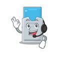 Smiley key card cartoon character design wearing headphone
