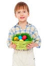 Smiley little boy with easter eggs