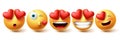 Smiley in love face vector set. Smileys and emoji collection in kissing, in love and happy facial expressions Royalty Free Stock Photo