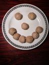 Smiley from meatball. The food make us happy. Copy space.