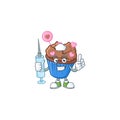 Smiley Nurse chocolate love cupcake cartoon character with a syringe