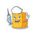 Smiley Nurse colby jack cheese cartoon character with a syringe