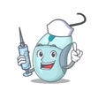 Smiley Nurse computer mouse cartoon character with a syringe