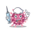 Smiley Nurse corona virus cartoon character with a syringe