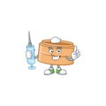 Smiley Nurse dimsum basket cartoon character with a syringe