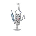 Smiley Nurse exhaust pipe cartoon character with a syringe