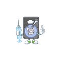 Smiley Nurse hard disk cartoon character with a syringe