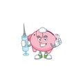 Smiley Nurse piggy bank cartoon character with a syringe