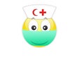 Smiley nurse red cross and crescent in a medical bandage on the lips against bacteria. Communication on the Internet and