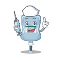 Smiley Nurse saline bag cartoon character with a syringe