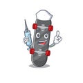 Smiley Nurse skateboard cartoon character with a syringe