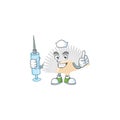 Smiley Nurse white chinese folding fan cartoon character with a syringe