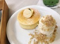 smiley pancake with vanilla ice cream