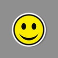 Smiley paper sticker. Vector happy face emoticon label