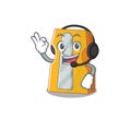 Smiley pencil sharpener cartoon character design wearing headphone Royalty Free Stock Photo