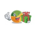 Smiley pie chart character with gift box Royalty Free Stock Photo