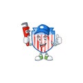 Smiley Plumber USA stripes shield on mascot picture style