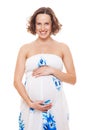 Smiley pregnant woman in sundress Royalty Free Stock Photo