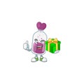 Smiley purple potion character with gift box