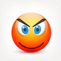 Smiley, red face with emotions.Realistic emoji. Sad or happy,angry emoticon mood.Cartoon character.Vector illustration. Royalty Free Stock Photo